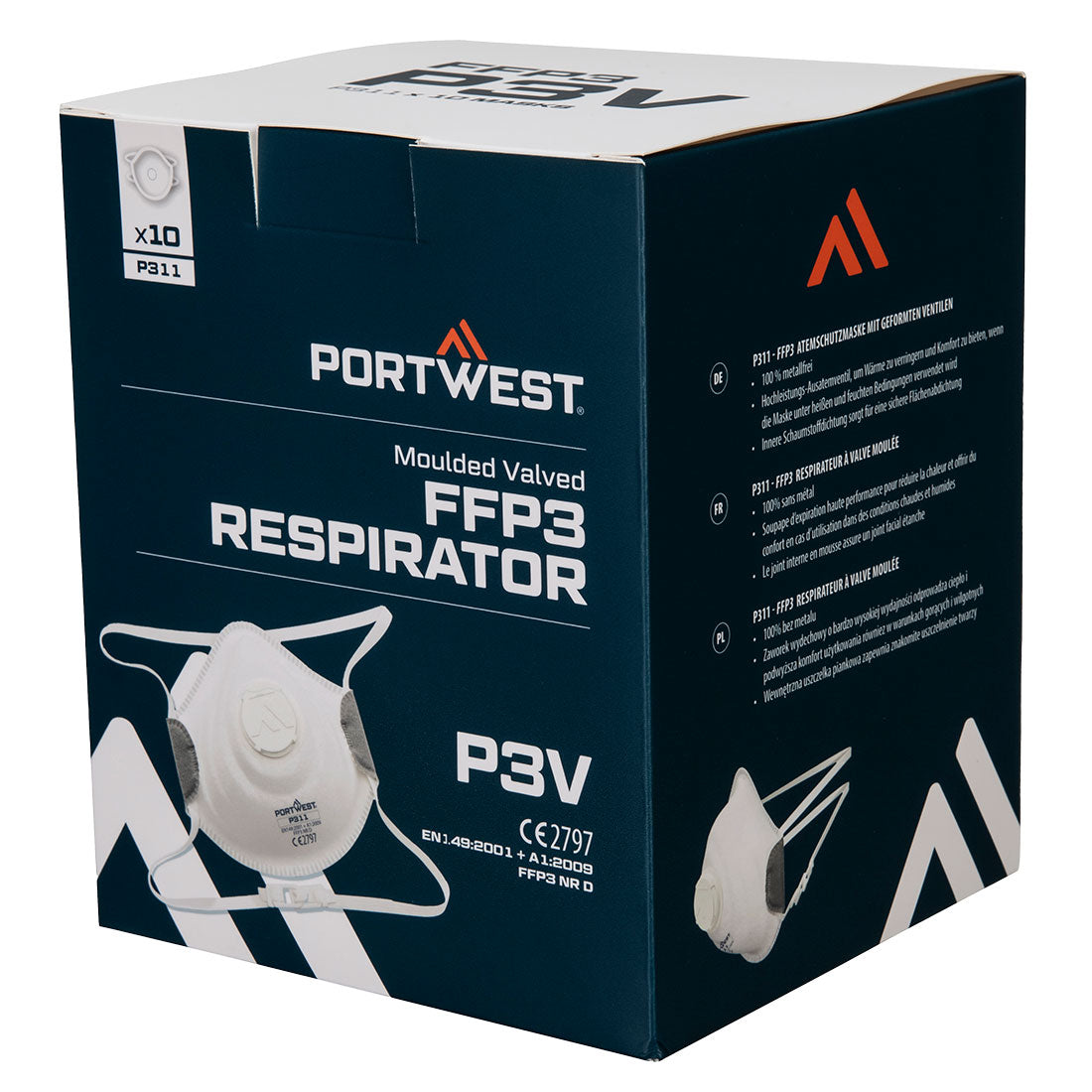 Portwest P311 Moulded FFP3 Valved Respirator (10 Pack)