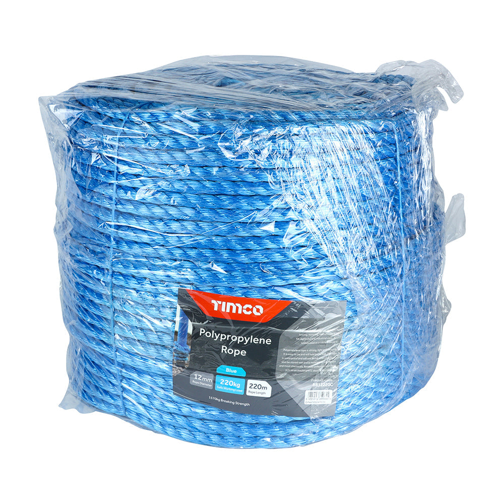 Blue Polypropylene Rope Long Coil - 12mm x 220m