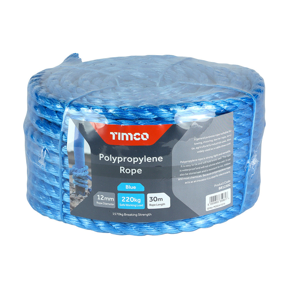 Blue Polypropylene Rope Coil - 12mm x 30m