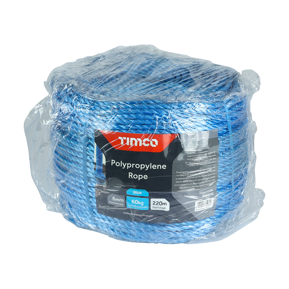 Blue Polypropylene Rope Long Coil - 6mm x 220m