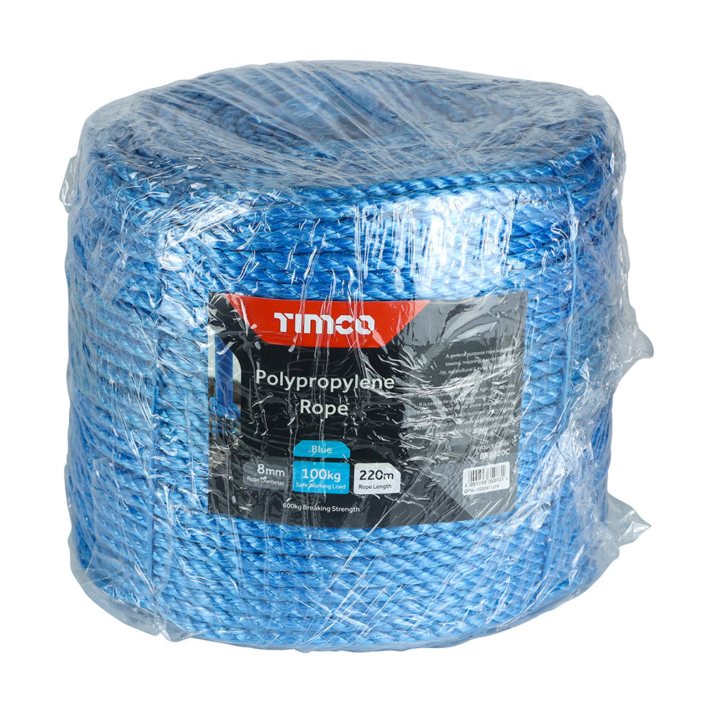 Blue Polypropylene Rope Long Coil - 8mm x 220m