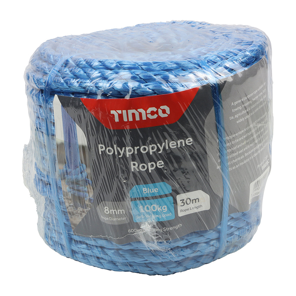 Blue Polypropylene Rope Coil - 8mm x 30m