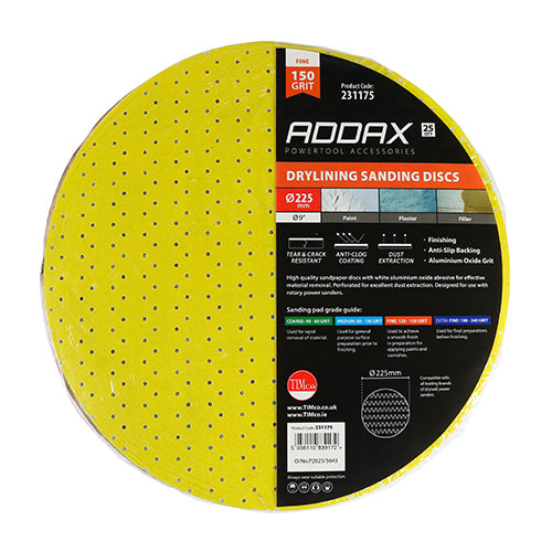 Drylining Sanding Discs 150 Grit Yellow - 225mm