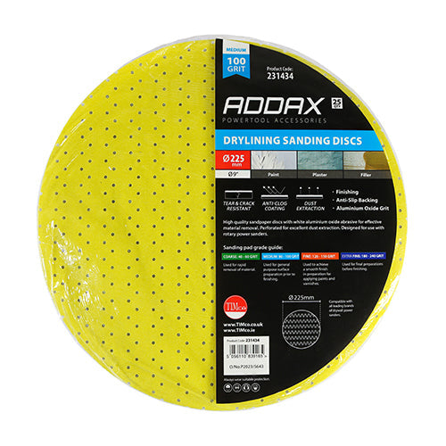 Drylining Sanding Discs 100 Grit Yellow - 225mm