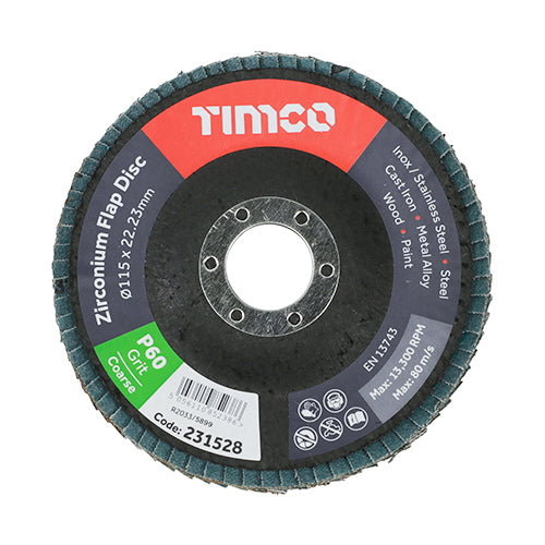 Flap Disc Zirconium Type 29 Conical P60 Grit - 115 x 22.23