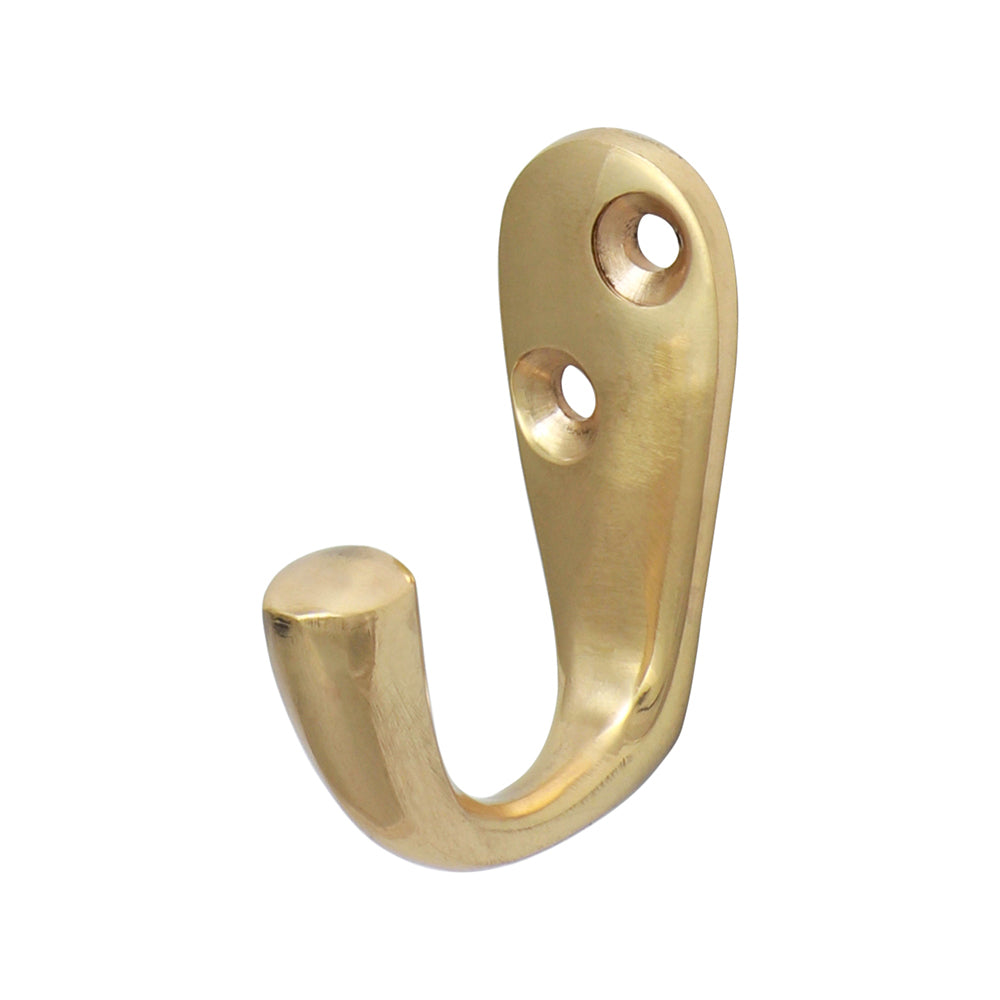 Single Robe Hook Polished Brass - 44 x 18mm