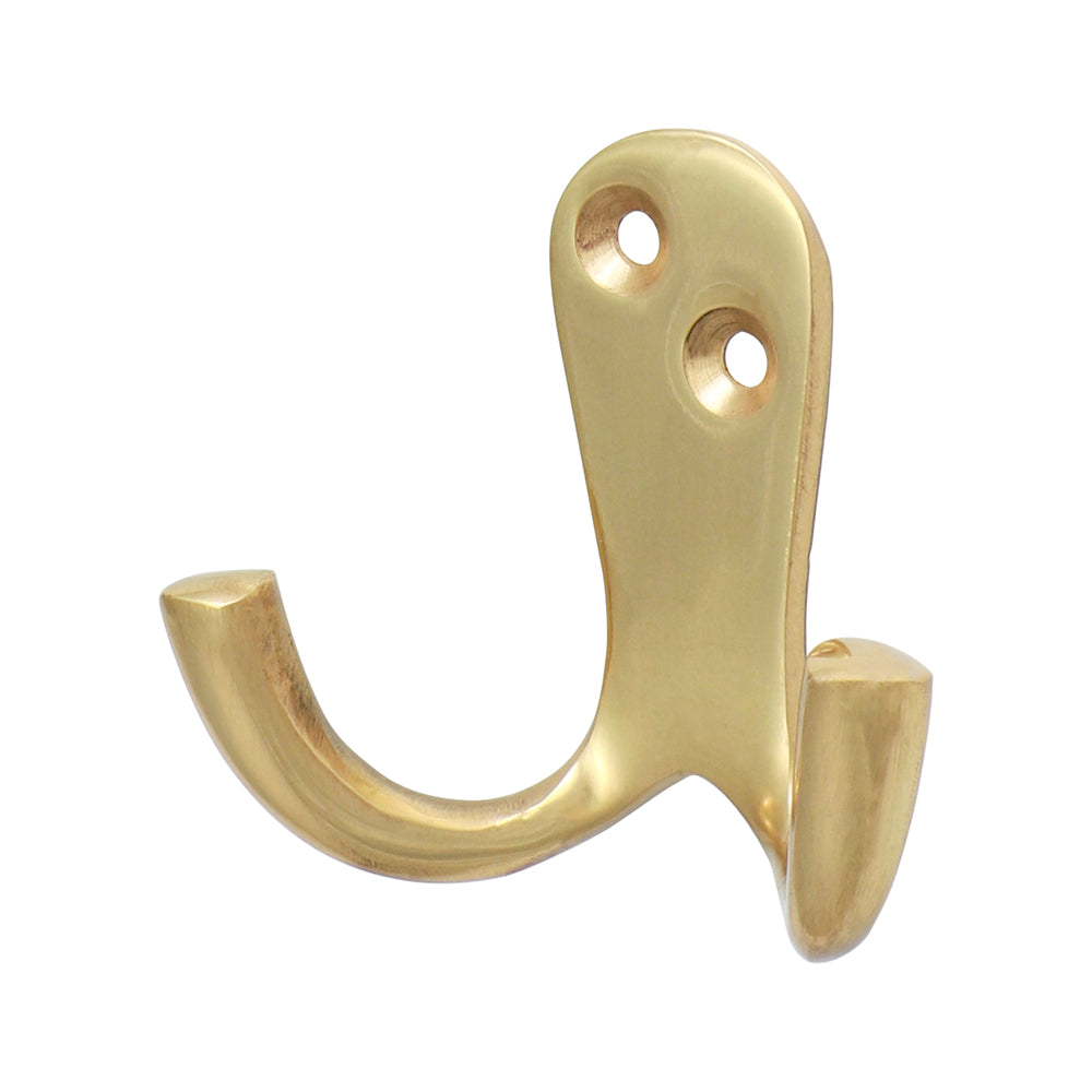 Double Robe Hook Polished Brass - 47 x 24mm