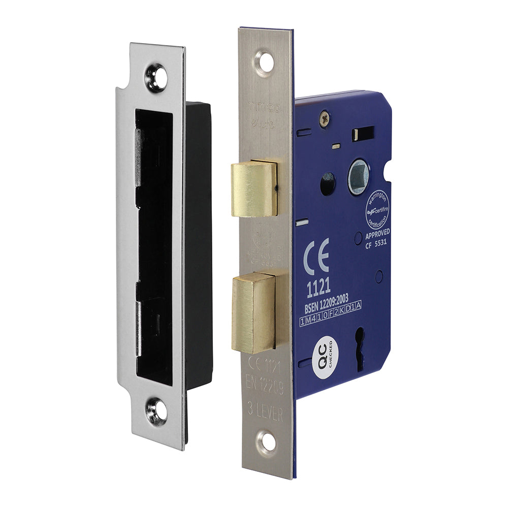 3 Lever Satin Nickel Mortice Sashlock - 65mm Case - 45mm Backset