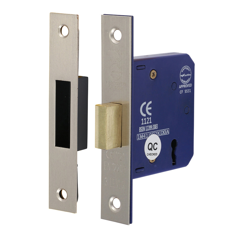 3 Lever Deadlock Satin Nickel - 65mm