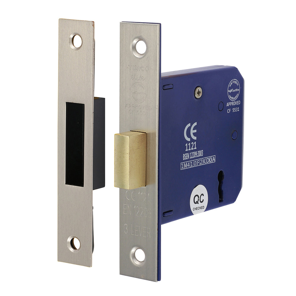 3 Lever Deadlock Satin Nickel - 78mm