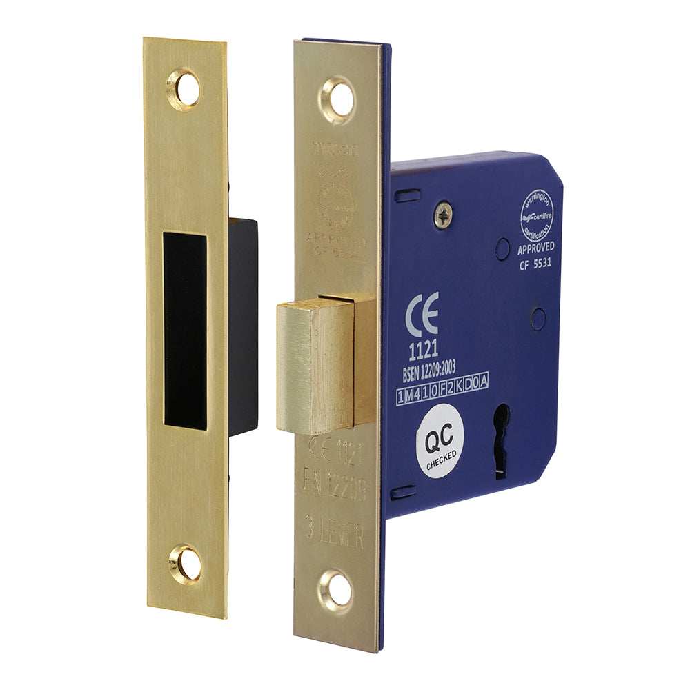 3 Lever Electro Brass Mortice Deadlock - 65mm Case - 45mm Backset