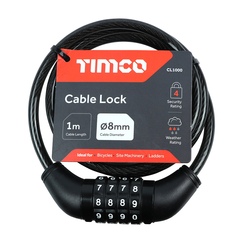 Steel Braided Combination Cable Lock - 8mm x 1m