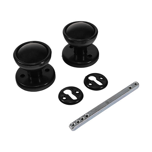 Plastic Rim / Mortice Knob Set Black - 50mm