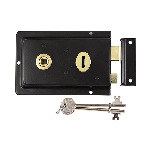 Rim Sash Lock Fluted Black - 156 x 106mm