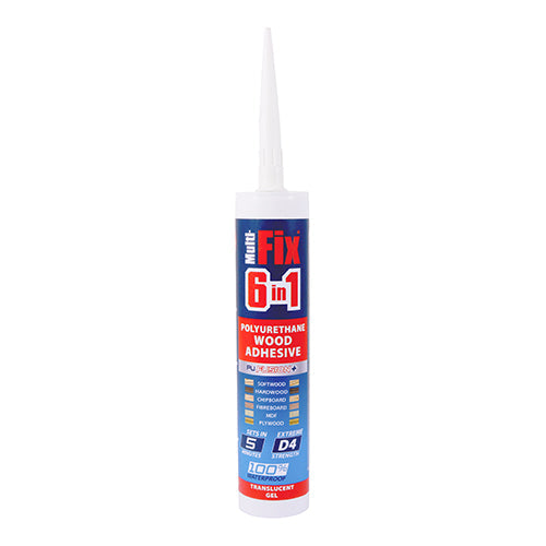 Timco 6 in 1 PU Wood Adhesive 5 Minutes Translucent Gel - 310ml